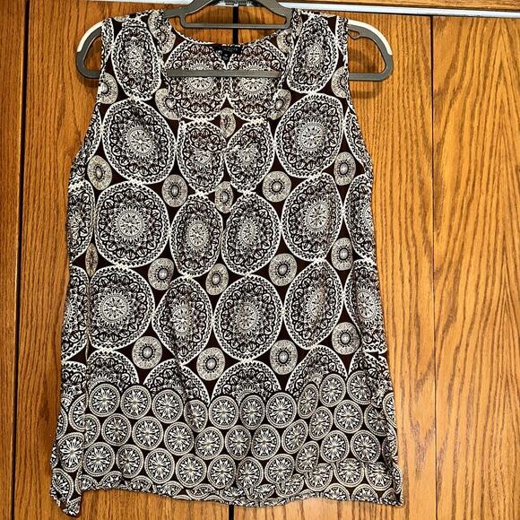 Talbots Tops - Talbots Womens Sz 14 Brown Mandala Patterned Pleated Silk Blend Sleeveless Shirt